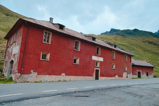 One of the historical buildings called casa cantoniera (roadhouse) on the famous Stelvio Pass road. Bormio, Italy