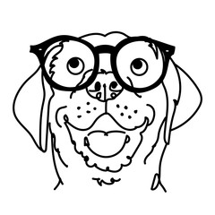 happy labrador retriever face with glasses, line art	