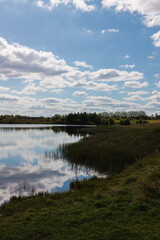 Landscape, view of the lake and the shore. Background for design