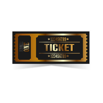 Golden and black ticket white background