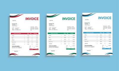Minimal Corporate Business Invoice design template vector illustration bill form price invoice. Creative invoice template vector. business stationery design payment agreement design