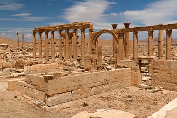 View of the ruins of the ancient Palmyra city built in the 1st to 2nd century. UNESCO World Heritage. Syria.