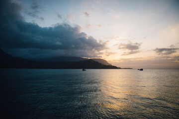 Sunset view over Hanalei Bay on the island of Kauai, Hawaii