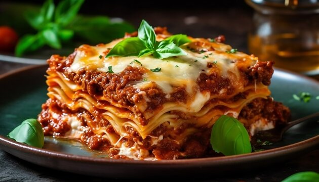 Traditional Italian Lasagne with Bolognese Sauce Generative AI