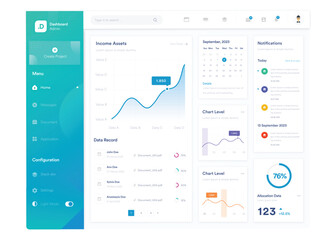 Infographic dashboard. UI design with graphs, charts and diagrams. Web interface template for business presentation.	