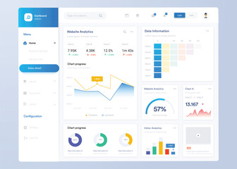 Infographic dashboard. UI design with graphs, charts and diagrams. Web interface template for business presentation.	