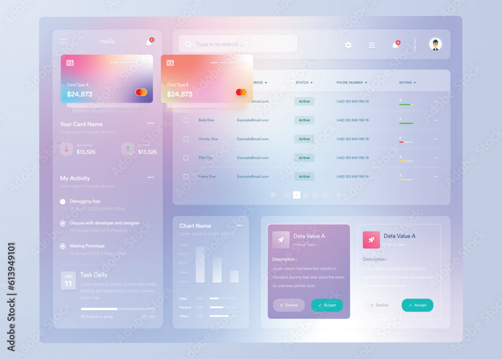 Wall mural infographic dashboard. ui design with graphs, charts and diagrams. web interface template for busine
