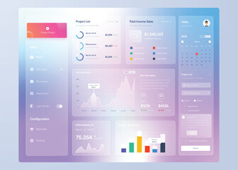 Infographic dashboard. UI design with graphs, charts and diagrams. Web interface template for business presentation.	