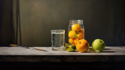 still life with fruits and vegetables