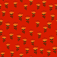 Contemporary flower seamless pattern. Cute stylized flowers wallpaper. Decorative naive botanical backdrop.