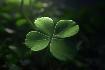 Four leaf clover closeup, background. AI generative.