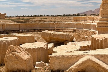 View of the ruins of the ancient Palmyra city built in the 1st to 2nd century. UNESCO World Heritage. Syria.