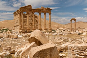View of the ruins of the ancient city of Palmyra built in the 1st to 2nd century, Funerary temple. UNESCO World Heritage Site.