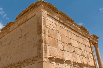 View of the ruins of the ancient city of Palmyra built in the 1st to 2nd century, Funerary temple. UNESCO World Heritage Site.