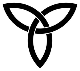 Dreieinigkeits Knoten als Kontur in Schwarz. Keltisches Symbol auch bekannt als Triquetra. Isolierter Hintergrund.
Die Triqueta symbolisiert die drei Bereiche Körper, Psyche und Geist.