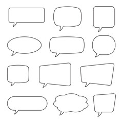 Speech Bubbles Set of Outlined Circle Distorted Rectangle and Square Blank Trendy Shapes, Black Elements on White Background, Vector Flat Graphic Design