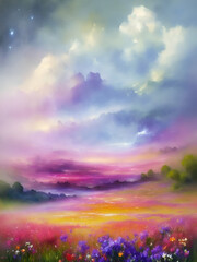 Fototapeta premium Spring flowers field. AI generated illustration