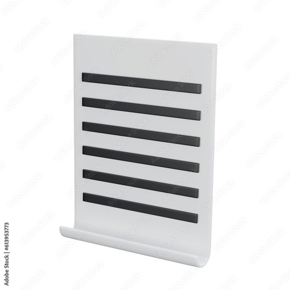 Fototapete 3d white sheet of paper document with strokes logo icon. management efficient work on project plan concept, assignment and exam, work solution render illustration. isolated transparent png