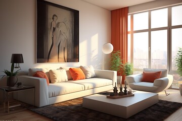 Modern living room interior with black empty wall,Generative AI