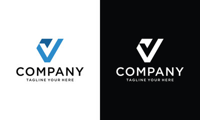 Letter V logo design on a black and white background.