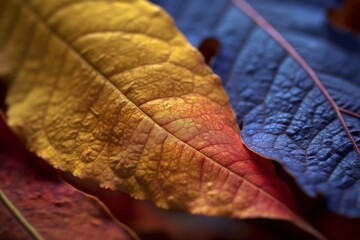 Macro background of colorful autumn dry leaf. Generative AI