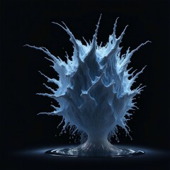 Explosion of water droplets into the camera in slow motion on an isolated black background