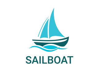 Simple logo with boat ship at sea,  waves. Cruise ship logo. Ocean transportation, vacation, travel, tourism symbol