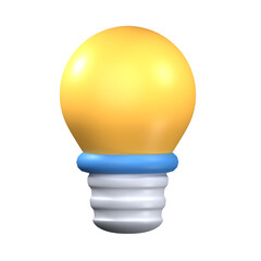 3D icon light bulb idea isolated on the transparent background, 3d lamp render illustration