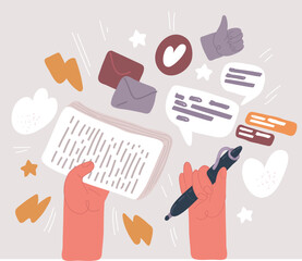 Vector illustration of hands holds Signed contractual document, legal document