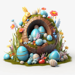 easter basket with eggs and flowers