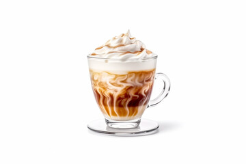Cup of coffee with whipped cream. Isolated on white background