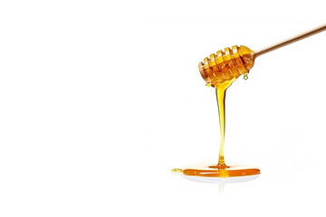 Honey dripping from honey stick isolated on total white background