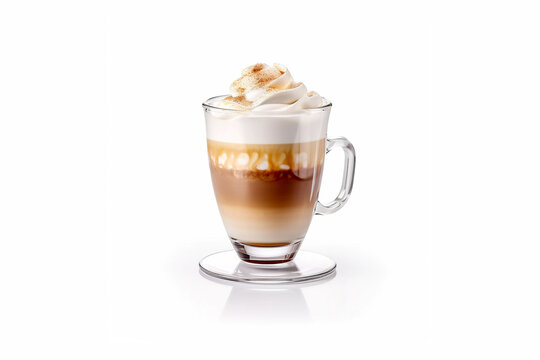 Cup of coffee with whipped cream. Isolated on white background