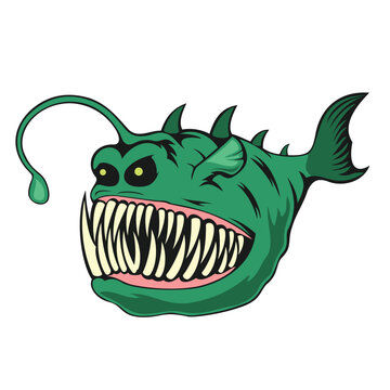 piranha fish vector art illustration green alien monster design