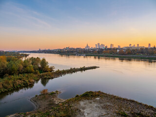Fototapeta na wymiar River Vistula at sunset, Warsaw, Masovian Voivodeship, Poland
