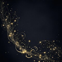 Abstract holiday background. Golden glittering stars swirls over black