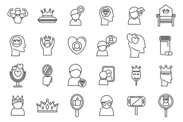 Narcissism icons set outline vector. Mental health. Emotion control