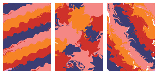 Set abstract flower multicoloured background with marble liquid effect