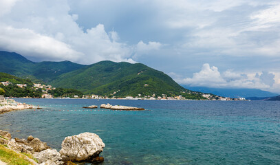 A beautiful view of the sea coast, the mountains are an ideal place for summer vacation. Adriatic...