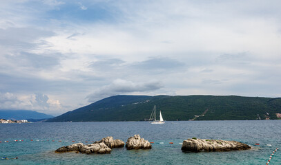 A beautiful view of the sea coast, the mountains are an ideal place for summer vacation. Adriatic Sea.