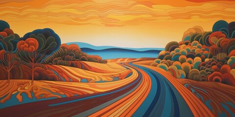 Fototapeta premium beautiful and colorful painted landscape