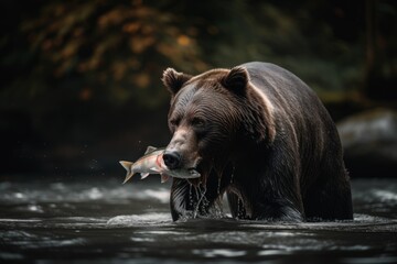 Obraz na płótnie Canvas big and majestic bear hunting fish in the river