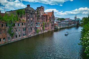 Naklejka premium view of the city from above the river