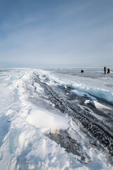 Ice of lake Baikal in winter