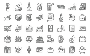 Revenue icons set outline vector. Credit business. Gold card