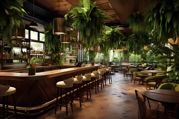 Modern Bar Interior Design with Vegetation 