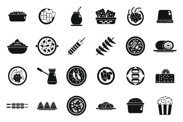 Brazilian culinary icons set simple vector. Rice plate. Meat fried