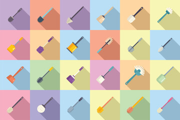 Toilet brush icons set flat vector. Home clean. Brush equipment