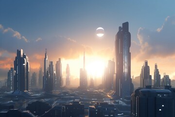 A futuristic cityscape with advanced energy and power technology, Generative AI