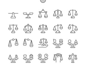 Scale. Balance. Gender equality. Legal law, justice scales. Pixel Perfect Vector Thin Line Icons. Simple Minimal Pictogram